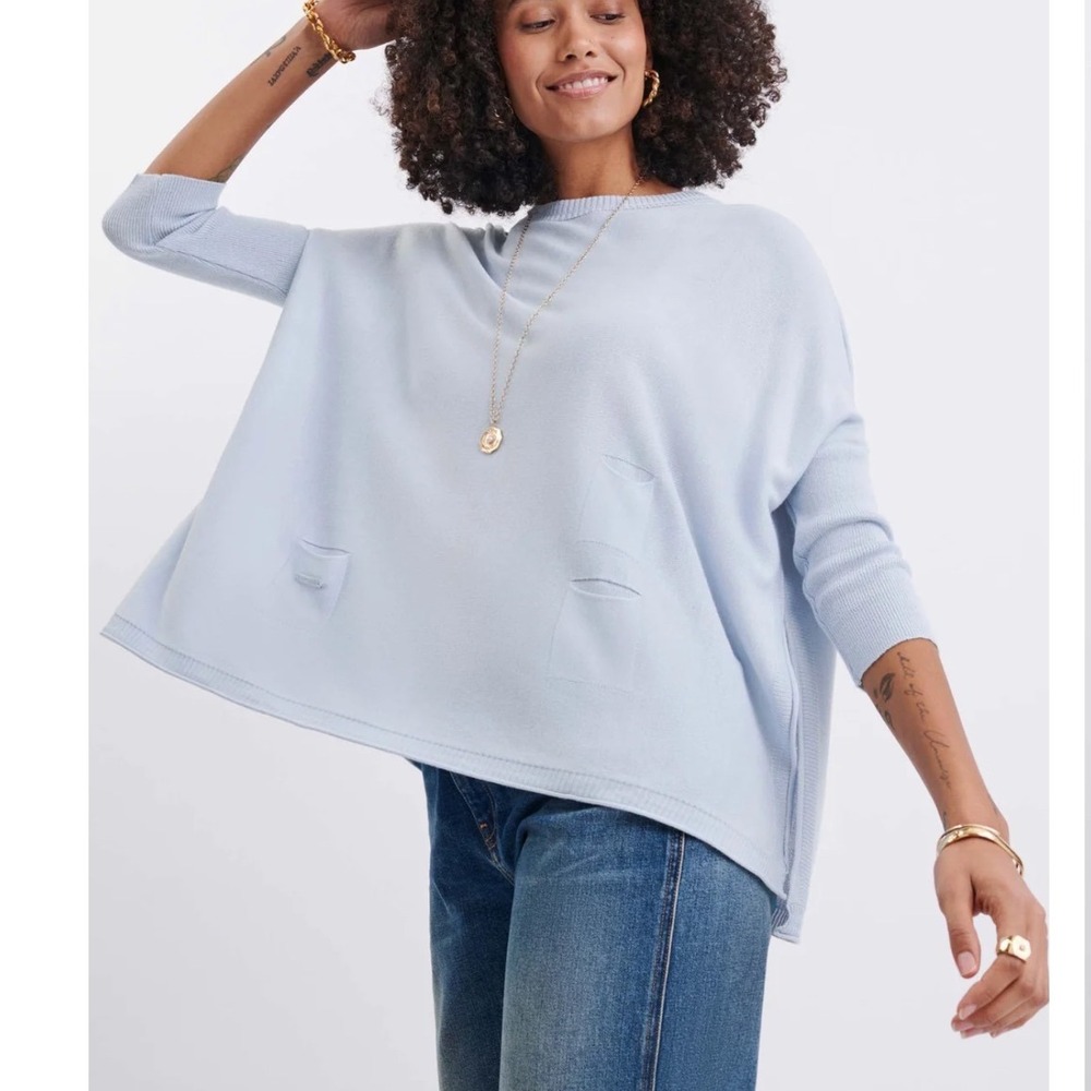 Mer Sea Light Blue Catalina Sweater One Size Quarter Sleeve Lagenlook Oversized
